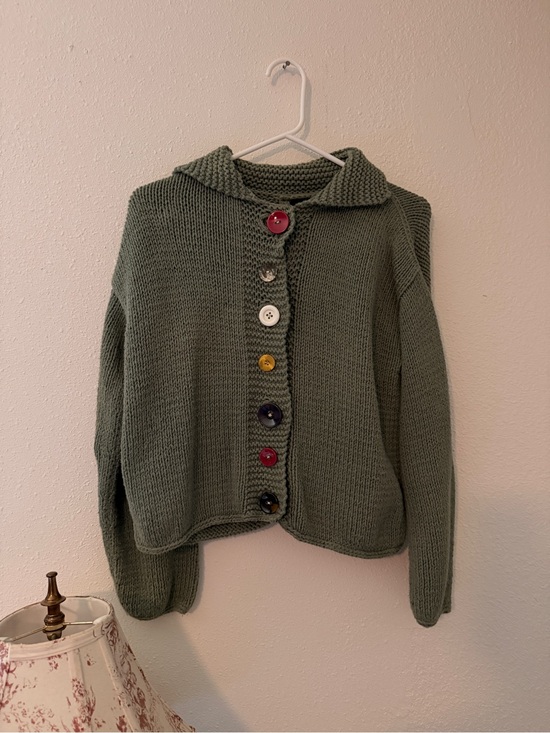 Pur Sweaters - Pure Olive Green Knit Cardigan with Colorful Buttons